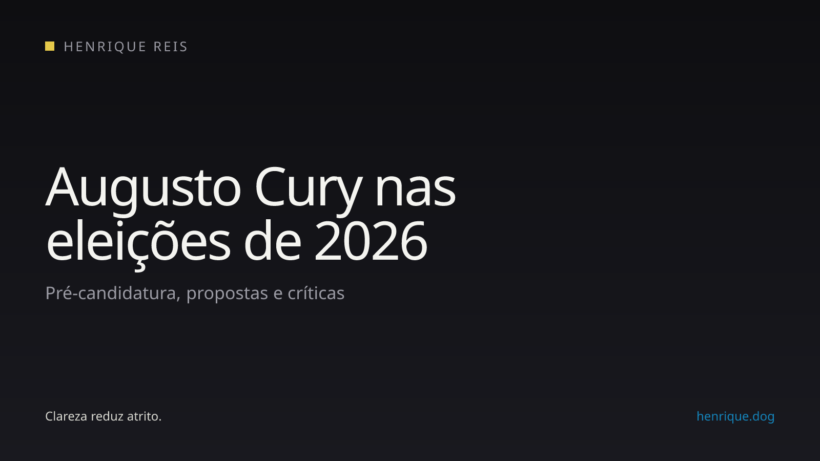 Capa editorial do perfil de Augusto Cury nas eleições presidenciais de 2026
