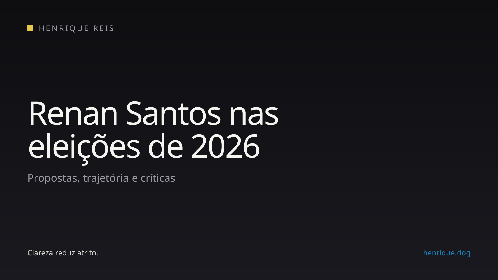 Capa editorial do perfil de Renan Santos nas eleições presidenciais de 2026