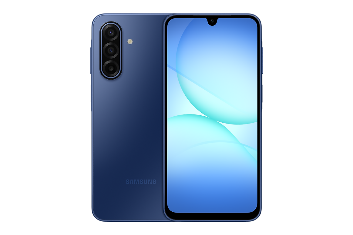 Galaxy A17 5G azul visto pela frente e por trás