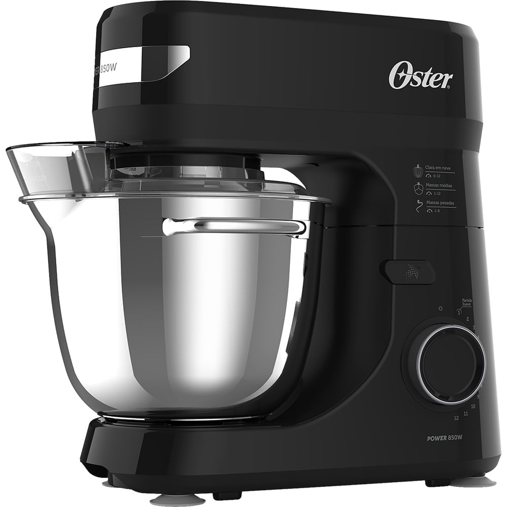 Batedeira planetária Oster Bowl Inox III preta com tigela de inox